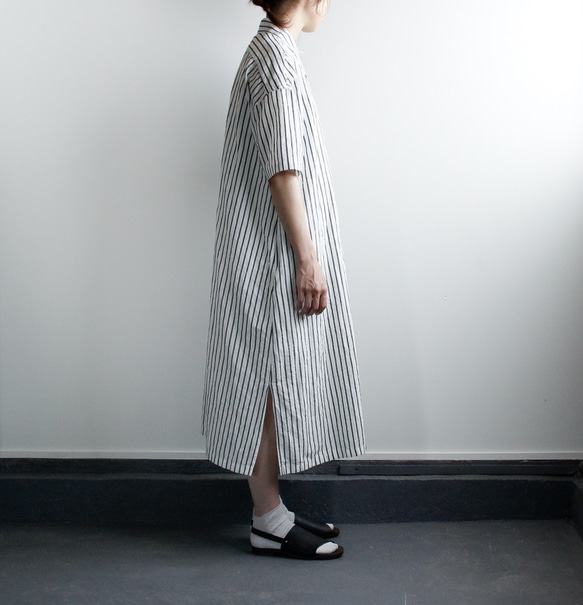 original cotton linen stripe/ one piece/white 4枚目の画像