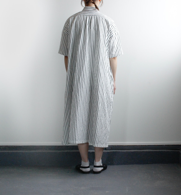 original cotton linen stripe/ one piece/white 5枚目の画像