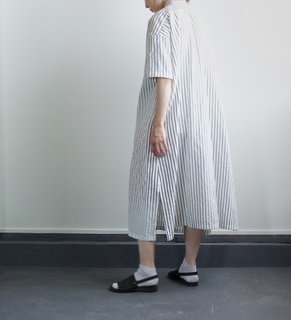 original cotton linen stripe/ one piece/white 6枚目の画像