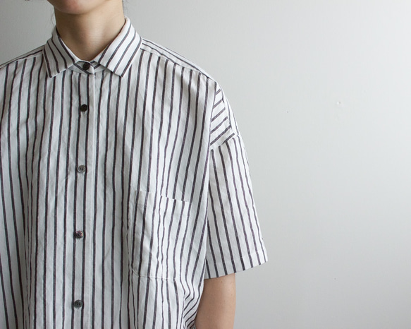 original cotton linen stripe/ one piece/white 8枚目の画像