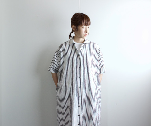 original cotton linen stripe/ one piece/white 10枚目の画像