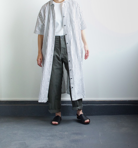 original cotton linen stripe/ one piece/white 3枚目の画像