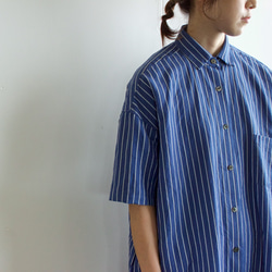 original cotton linen stripe/ one piece/blue 2枚目の画像