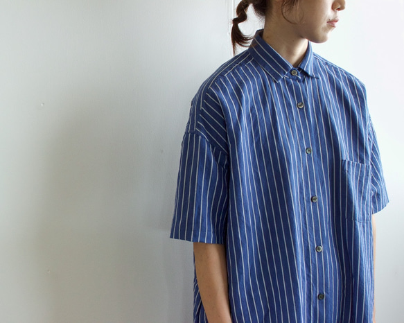 original cotton linen stripe/ one piece/blue 2枚目の画像