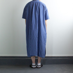 original cotton linen stripe/ one piece/blue 3枚目の画像