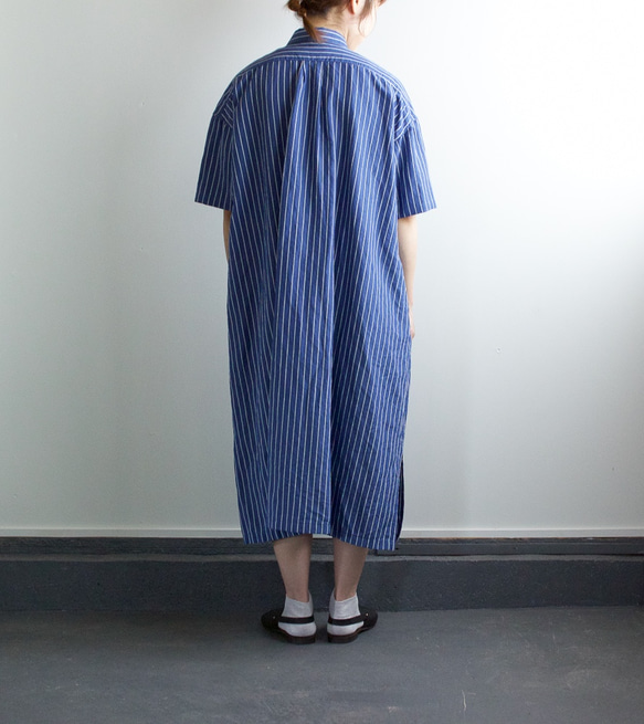 original cotton linen stripe/ one piece/blue 3枚目の画像