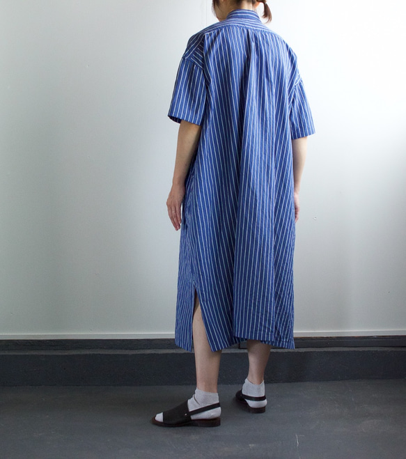 original cotton linen stripe/ one piece/blue 4枚目の画像