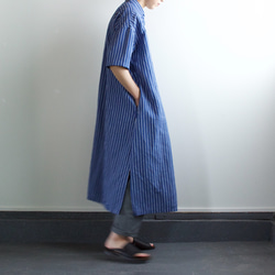 original cotton linen stripe/ one piece/blue 6枚目の画像