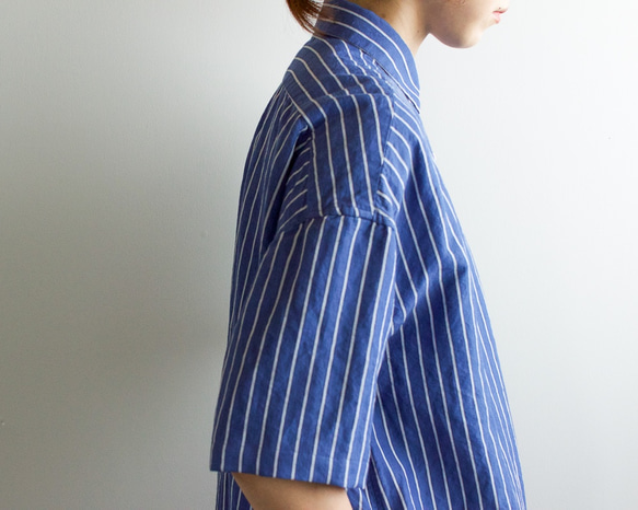 original cotton linen stripe/ one piece/blue 9枚目の画像