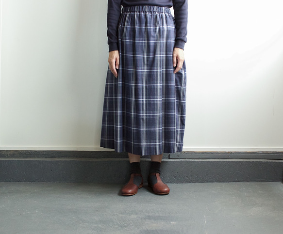 cottonrayon/tuckgather skirt/blue 3枚目の画像