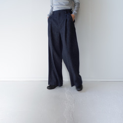 donegal tweed wide pants/navy 5枚目の画像