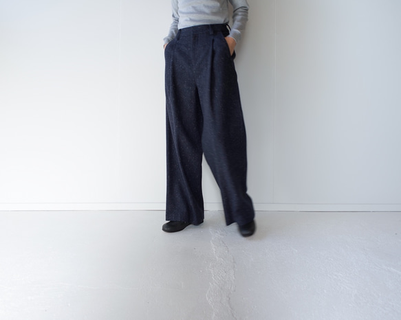 donegal tweed wide pants/navy 5枚目の画像