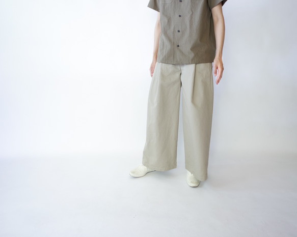 twill cotton linen/wide pants/graige 1枚目の画像