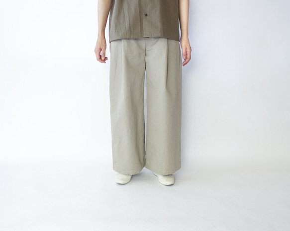 twill cotton linen/wide pants/graige 2枚目の画像