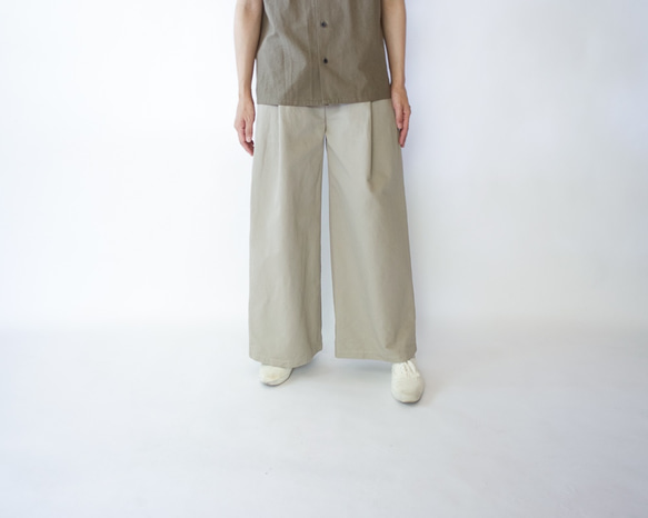 twill cotton linen/wide pants/graige 3枚目の画像