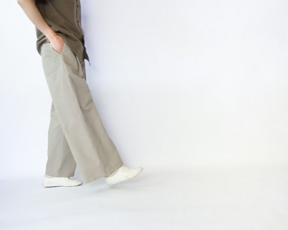 twill cotton linen/wide pants/graige 5枚目の画像