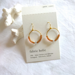 オレンジ＆クリアビーズ　フープピアス　orange beads foop pierce　 　　 3枚目の画像