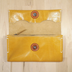 手感 限量手作 燦黃 橙黃 金黃 三層長夾 皮夾 錢包 手拿包 第4張的照片