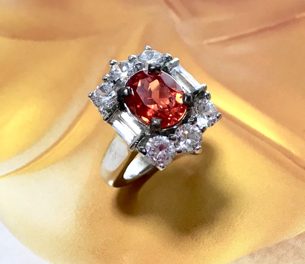 オレンジサファイアカラーCZ・ダイヤモンドカラーCZ　シルバーリング