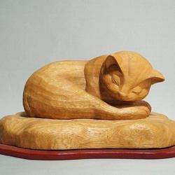 木彫り　夢猫　一点もの 2枚目の画像