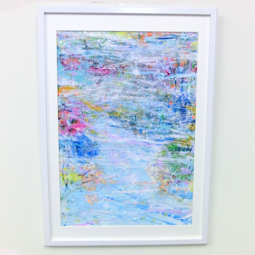 原画 「水に映る記憶」 額サイズ42×62㎝ 抽象画 パワーアート