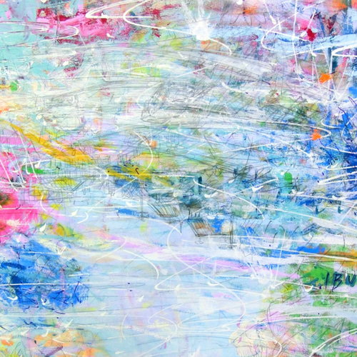 原画 「水に映る記憶」 額サイズ42×62㎝ 抽象画 パワーアート