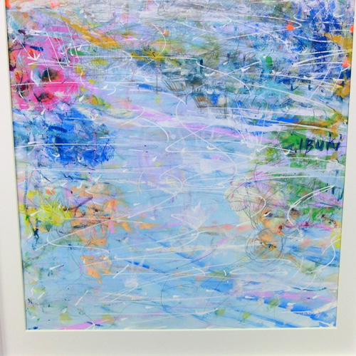原画 「水に映る記憶」 額サイズ42×62㎝ 抽象画 パワーアート 絵画