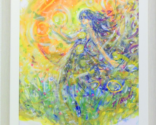 光の方へ「絵画」原画２L判サイズ ひまわり畑04」透明水彩画 原画 風景画 額縁付 2Lサイズ 絵画 Oni