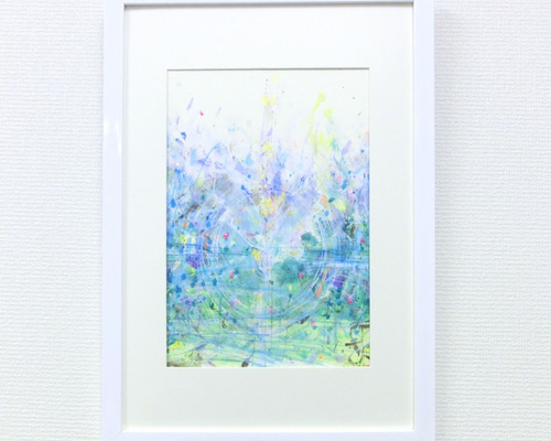 絵画 原画 作家サインあり (クレパス、水彩など) 原画 「水平と垂直」 絵サイズ 25×36㎝ パワーアート 絵画 息吹