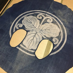 ビンテージ 襤褸 藍古布筒描きの円形ベスト 3枚目の画像
