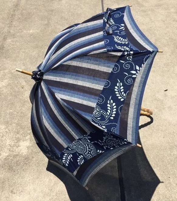 遠州綿紬と藍型手染めの日傘 初夏の持ち物 2枚目の画像