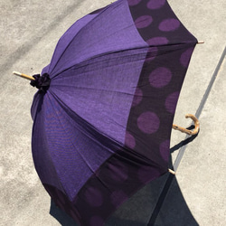 ★受注生産★ 久留米絣の日傘 紫×水玉 1枚目の画像