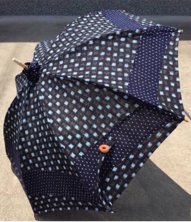雪ん子 蚊絣手作り日傘 日傘 久留米絣の雪ん子模様と
