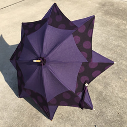 日傘 久留米絣×浜松無地木綿 紫水玉と無地 2枚目の画像