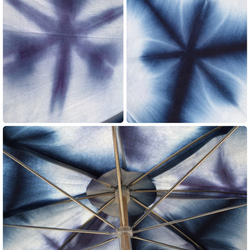藍雪花絞り染めの日傘×瓦ボタン 5枚目の画像