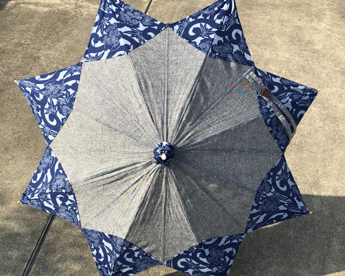 【ハンドメイド】久留米絣の日傘　藍系 送料無料＊ 久留米絣と藍型染の日傘 傘・日傘 secca 通販