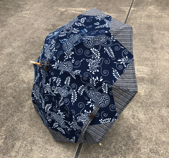 日傘　藍型染と遠州綿紬　壱 1枚目の画像