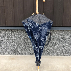 日傘　藍型染と遠州綿紬　壱 6枚目の画像