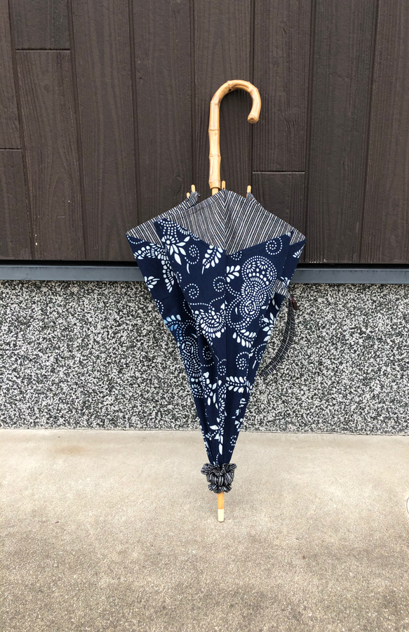 日傘　藍型染と遠州綿紬　壱 6枚目の画像