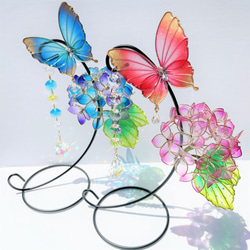 蝶と雨垂れ紫陽花のサンキャッチャー【水青金・青紫】 10枚目の画像