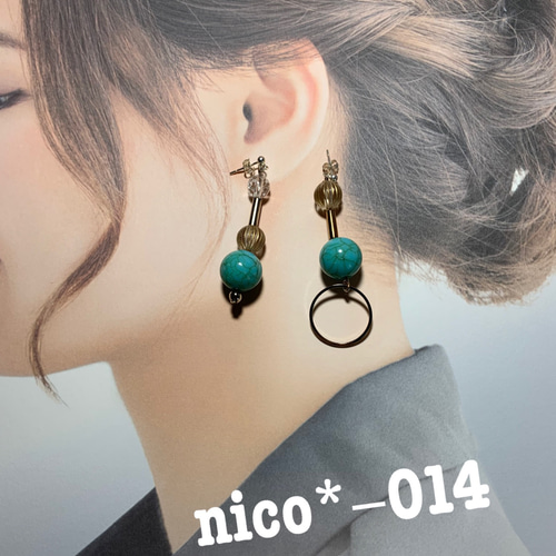 ターコイズ クリア アシンメトリー ハンドメイド ピアス ピアス