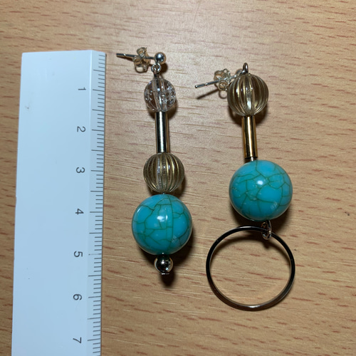 ターコイズ クリア アシンメトリー ハンドメイド ピアス ピアス