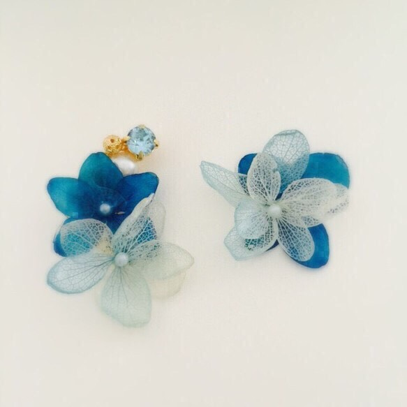 [再次上架...銷售]藍色繡球花和施華洛世奇耳骨夾和耳環 2件套！ ︎ 第2張的照片