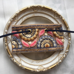 【再販】インド刺繍 リボン ポニーフック ラップリボン リボンラップ 紺色 2枚目の画像