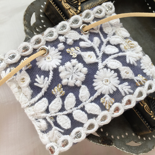 ハンドメイド♡花柄ファブリックリボンレースポニー