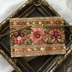 インド刺繍 リボン ポニーフック ラップリボン リボンラップ 花柄×カーキ 2枚目の画像