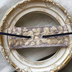 【再販】インド刺繍 リボン ポニーフック ラップリボン リボンラップ 薄紫×紺色 2枚目の画像