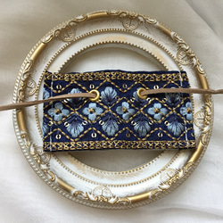 【再販】インド刺繍 リボン ポニーフック ラップリボン リボンラップ ブルー 2枚目の画像