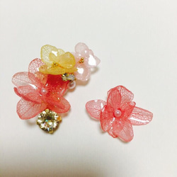 [再次上架]春季繡球花耳套和耳環或耳環2件套粉色 第2張的照片