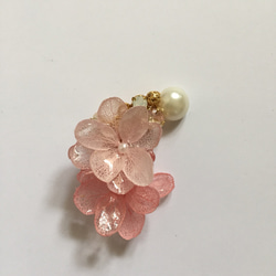 繡球花耳骨夾＆耳夾式耳環or耳針耳環2個組 粉紅 第3張的照片